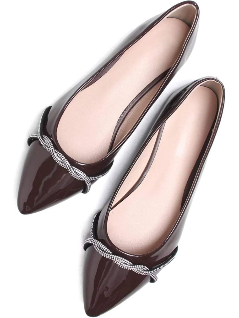 Women's B Dark Brown Chain Ballet Flats Fashion Pointed Toe Slip On Dress Shoes